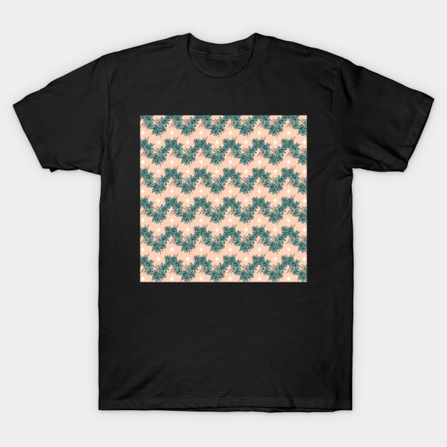 Retro Blue Daisy Zigzag Stripe on Pink Background T-Shirt by MarcyBrennanArt